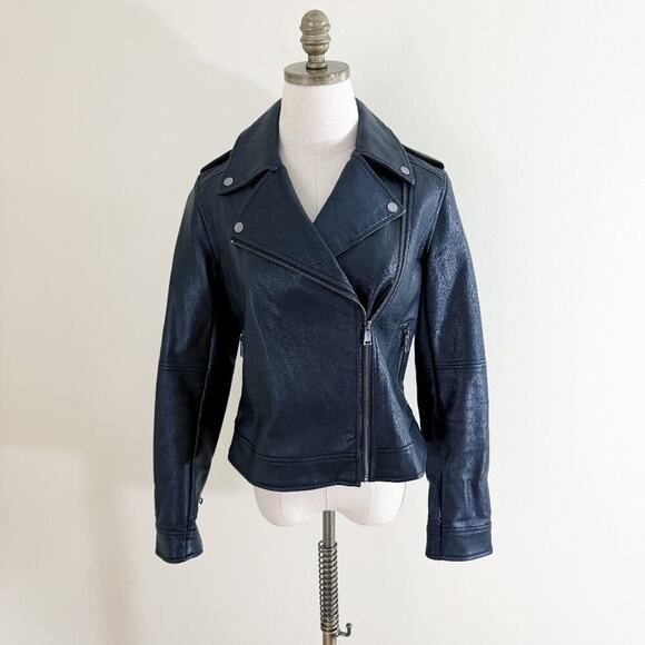 LOFT Black Faux Leather Biker Jacket Women's Size 4 EUC Zip Up Pockets - Picture 2 of 10